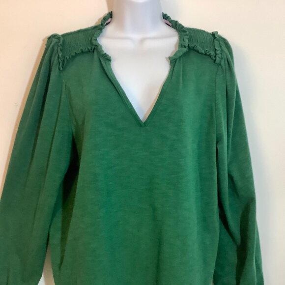 BoHo Style Green Long Sleeve V Neck XL Top Crown & Ivy Gathers / Ruffles - Picture 3 of 8